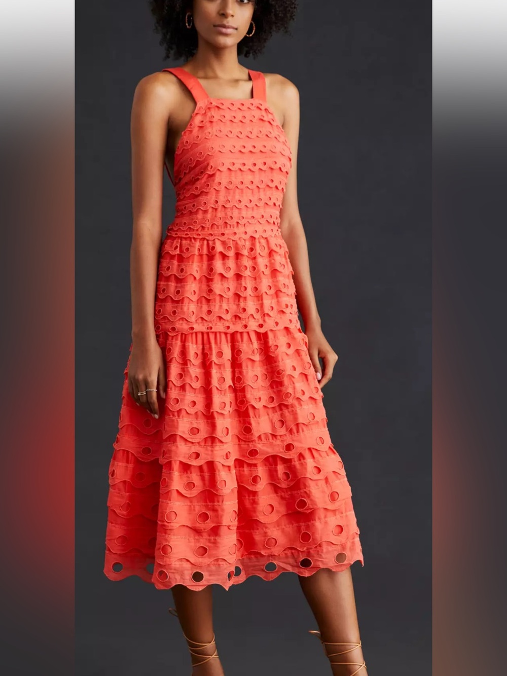 NWT retail $260 size 4P #Anthropologie,#Maeve Eyelet Halter Midi Dress in red